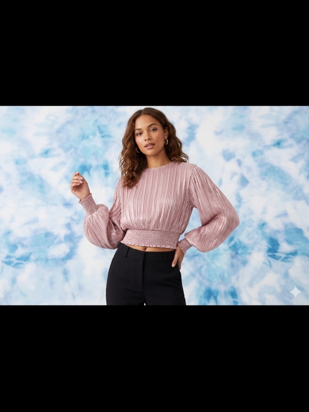 HYFVE Pleated Long-Sleeve Crop Top in Blush Pink